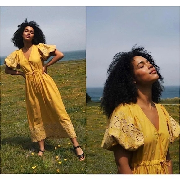 Christy Dawn Dresses & Skirts - NWT CHRISTY DAWN Puffed Short Sleeve Embroidered Tie Waist V-Neck Maxi Dress S